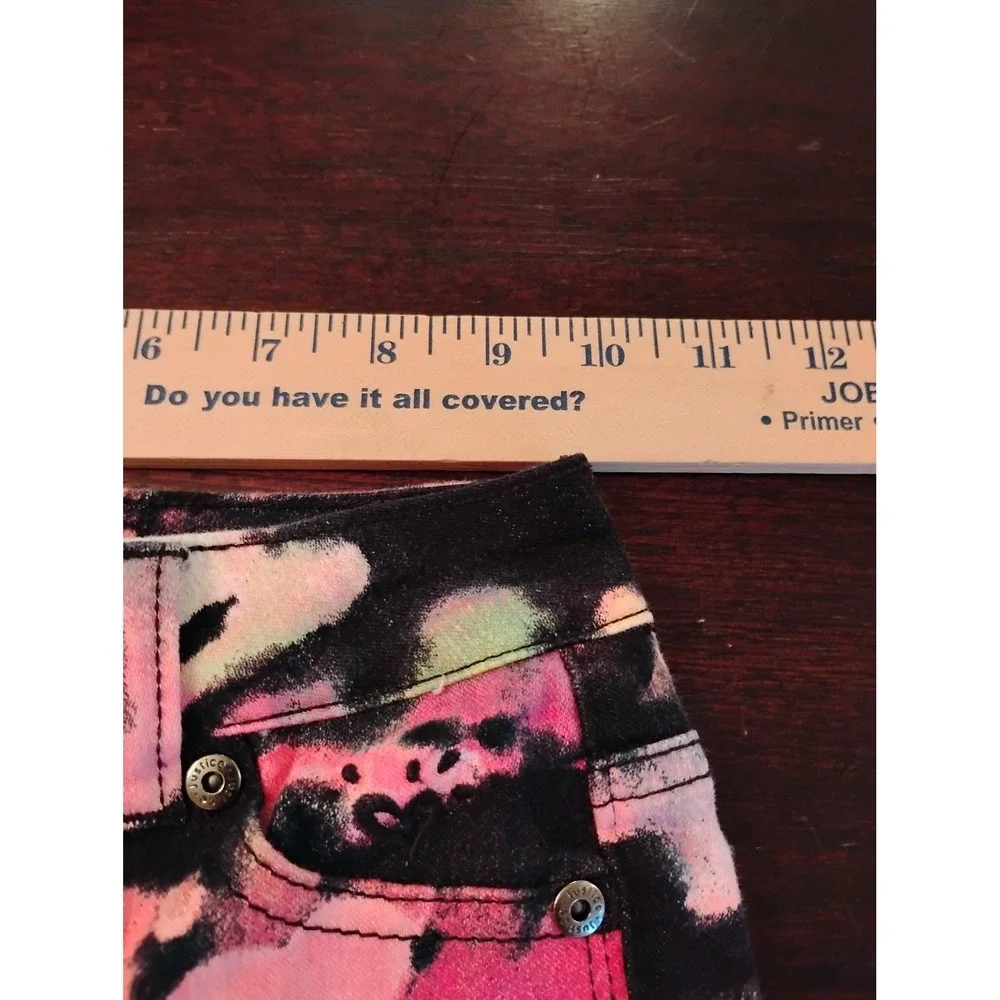 Justice Premium Girls Neon Tie Dye Simply Low Slim Jeans Size 6S Black Pink